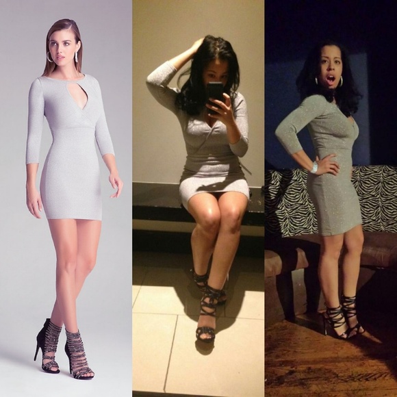 🎊Bebe Gray Metallic 3/4 Sleeve Keyhole Dress - Picture 8 of 8